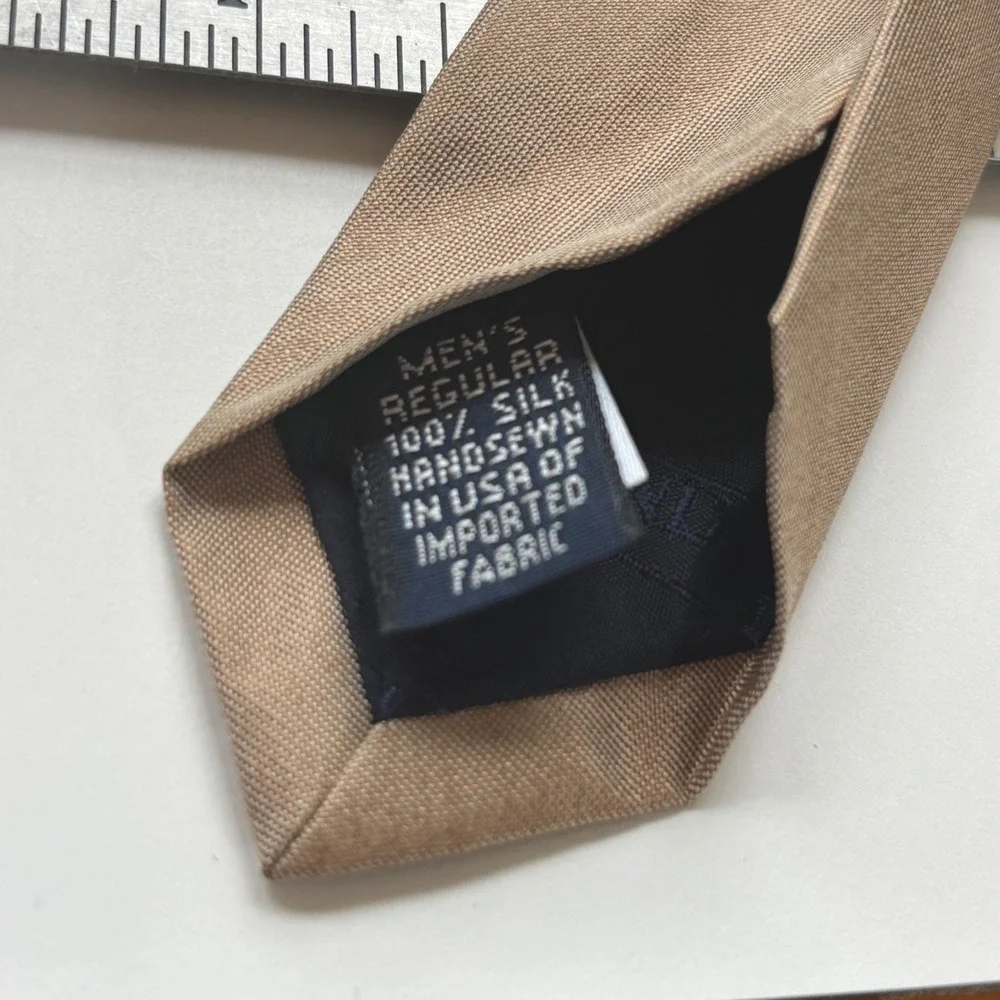 Lands End Tie Beige Tan 100% Silk Classic USA Normcore Minimalist